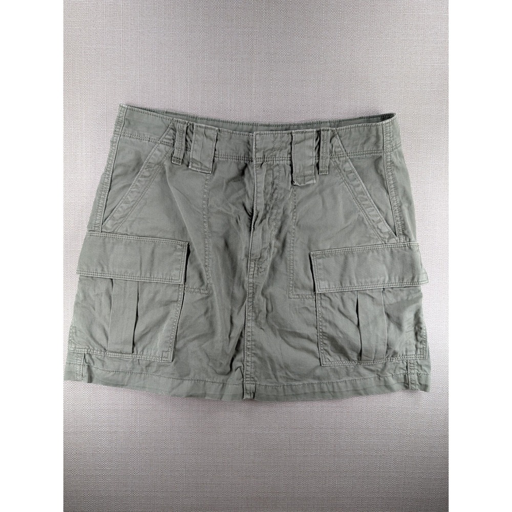 American Eagle Hi-Rise A-Line Cargo Mini Skirt Olive Green Cotton Size 6 Regular